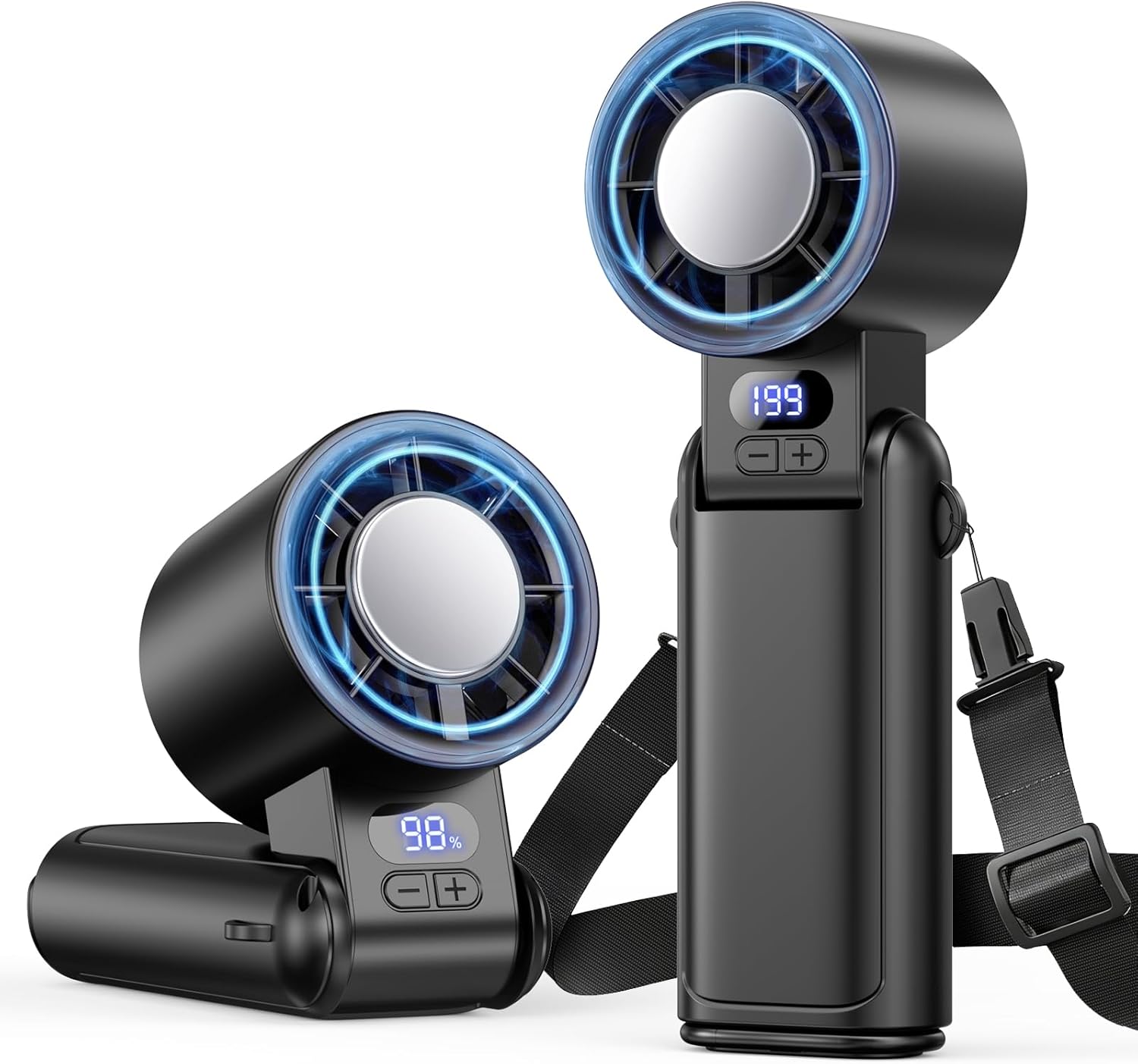 Portable Handheld Turbo Fan with Adjustable Speed and LED Display, High-Power Motor, Rechargeable Battery, 4-in-1 Compact Design for Indoor, Outdoor