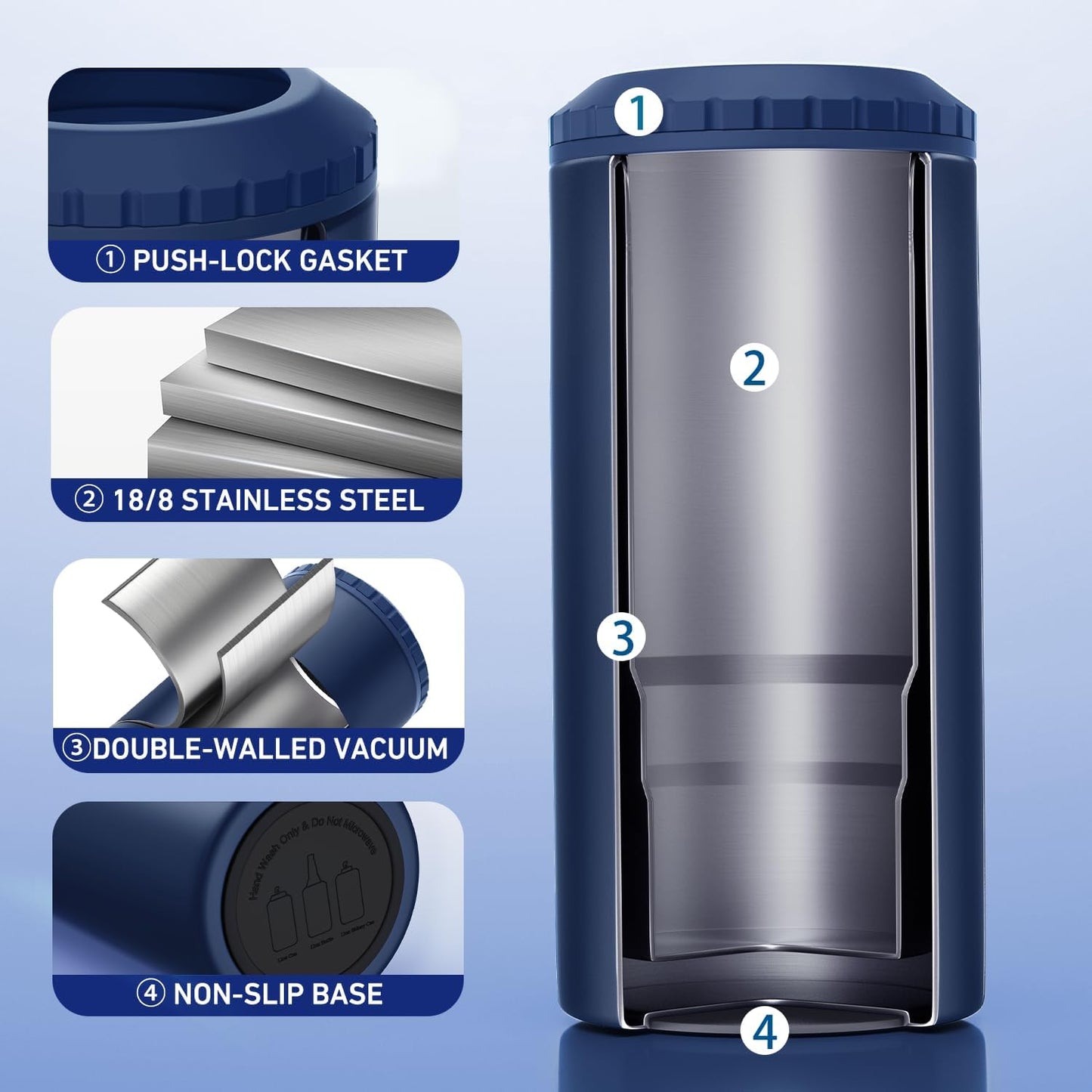 Ultimate 3-in-1 Slim Can Cooler -  Insulated Stainless Steel for 12oz Skinny Cans, Regular Cans & Beer Bottles - Keeps Drinks Cold for 6 Hours!