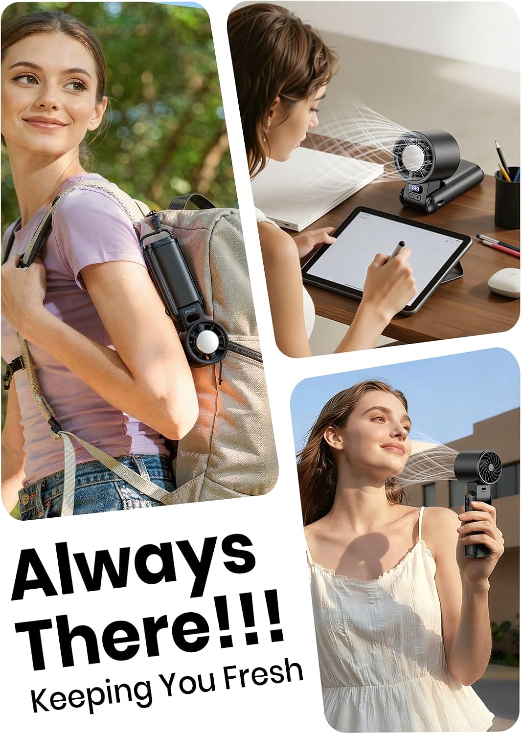 Portable Handheld Turbo Fan with Adjustable Speed and LED Display, High-Power Motor, Rechargeable Battery, 4-in-1 Compact Design for Indoor, Outdoor