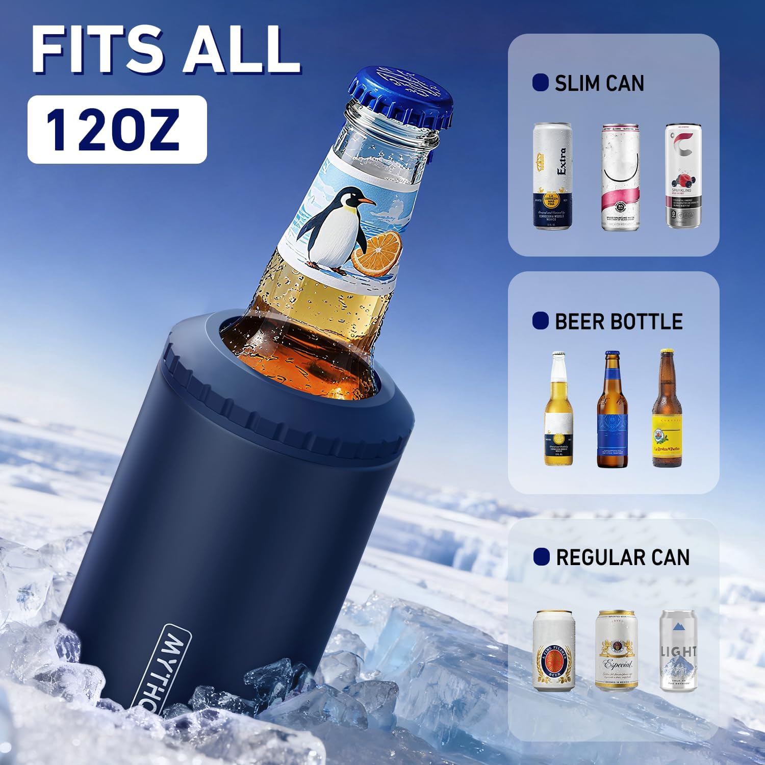 Ultimate 3-in-1 Slim Can Cooler -  Insulated Stainless Steel for 12oz Skinny Cans, Regular Cans & Beer Bottles - Keeps Drinks Cold for 6 Hours!